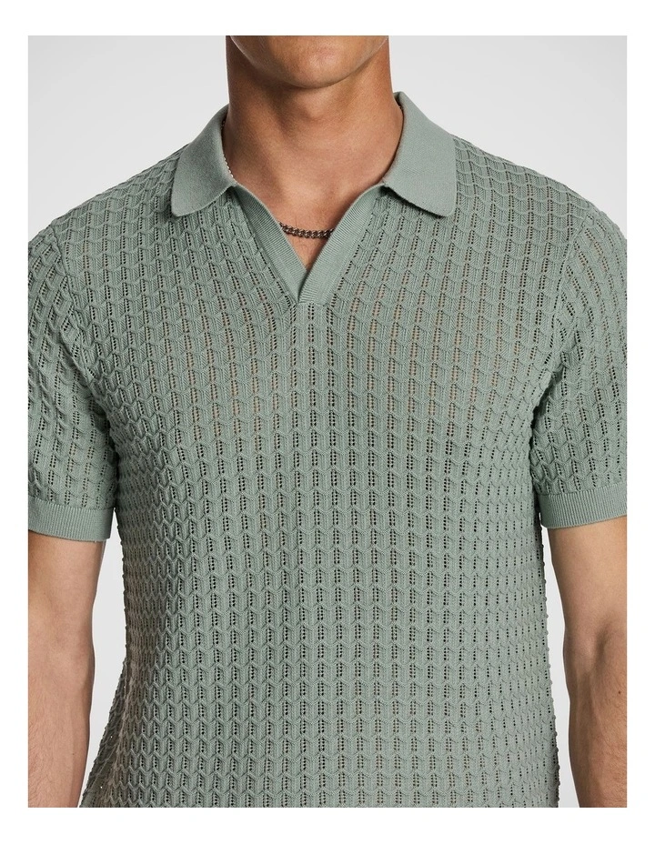 Ned Knitted Polo Shirt in Sage image 3