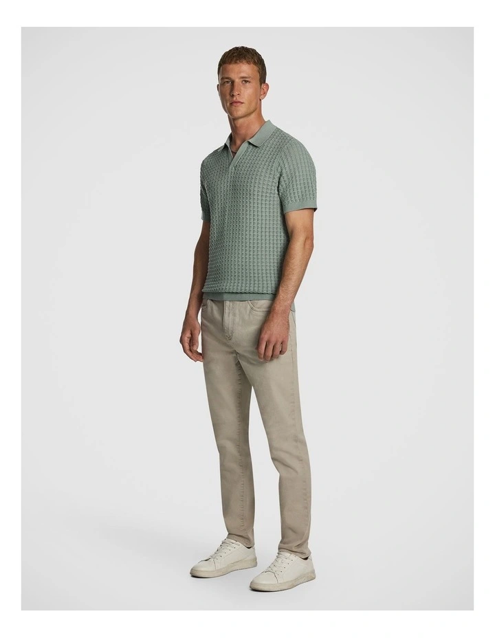 Ned Knitted Polo Shirt in Sage image 4