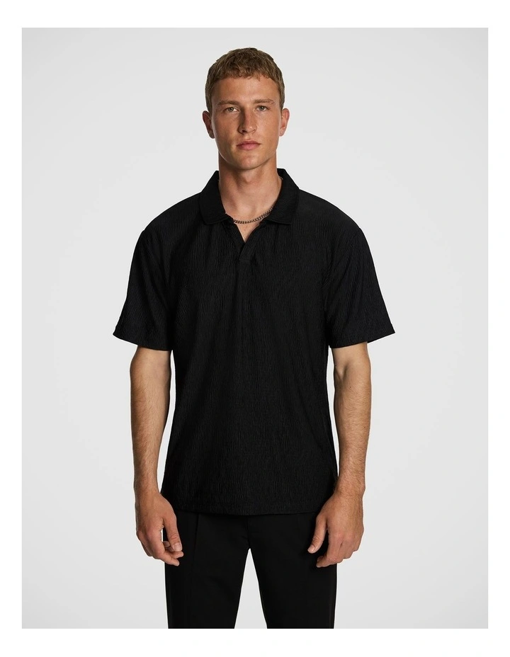 Diego Textured Polo Shirt in Black image 1