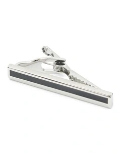 Onyx Stripe 4 Cm Tie Bar in Silver
