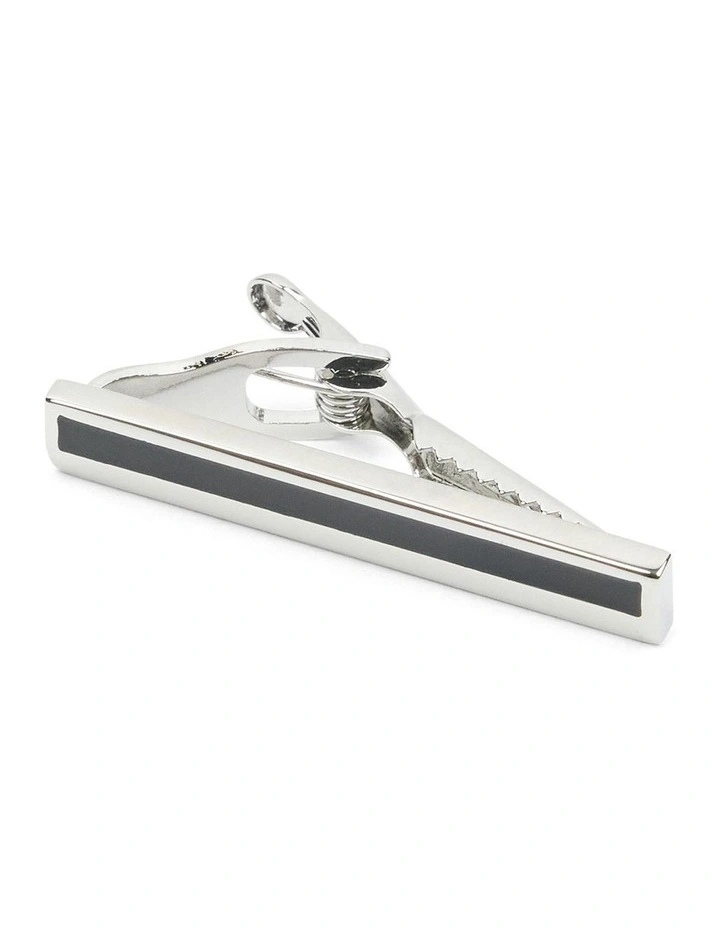 Onyx Stripe 4 Cm Tie Bar in Silver image 1