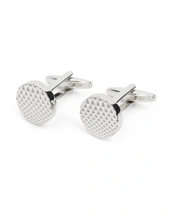 Textured Circle Cufflinks in Silver