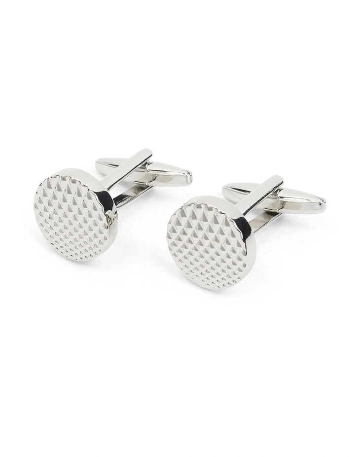 Textured Circle Cufflinks in Silver image 1