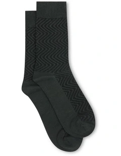 Zigzag Textured Bamboo Sock in Forest