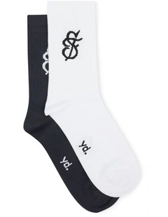 Logo Ribbed 2 Pack Socks in Assorted