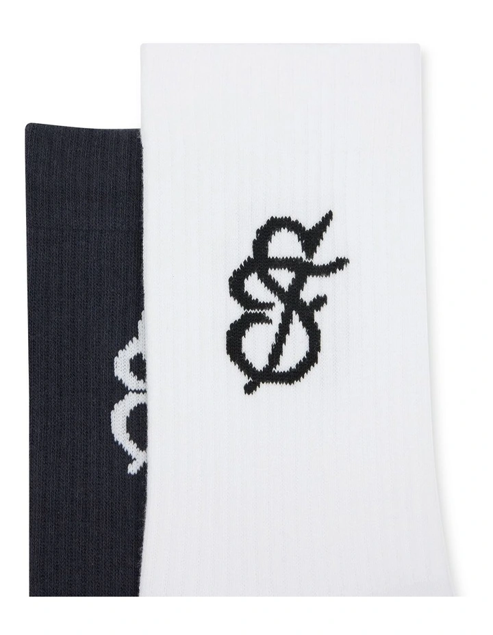Logo Ribbed 2 Pack Socks in Assorted image 2