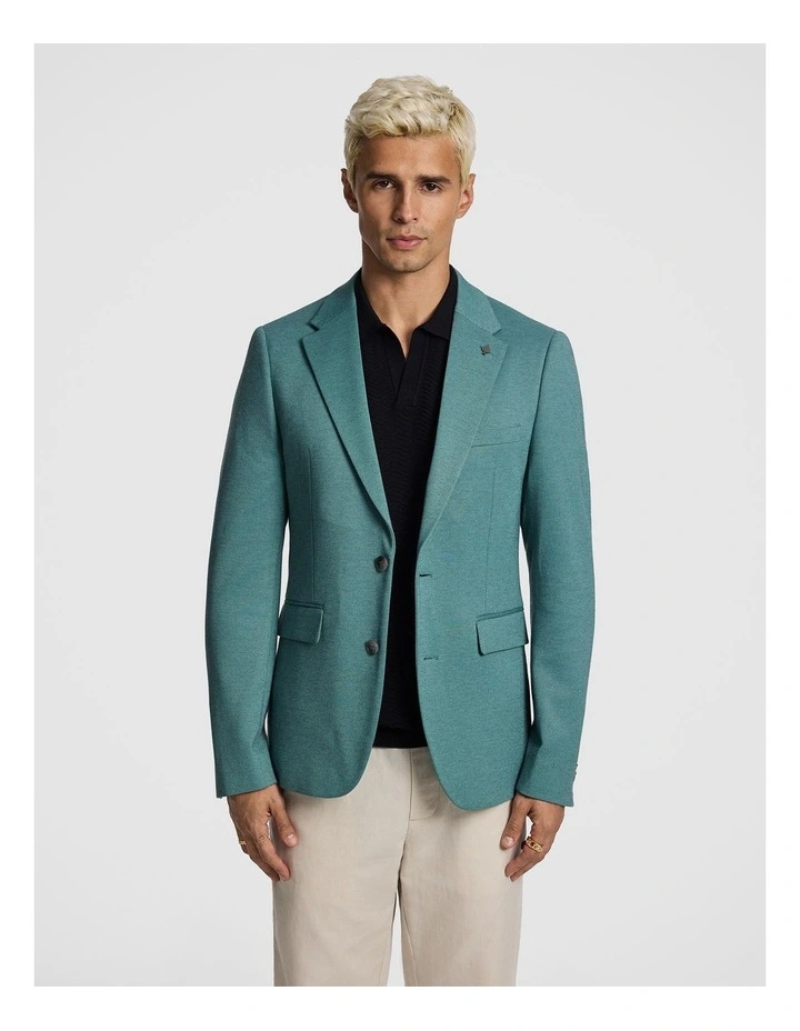 Piers Knitted Slim Fit Blazer in Teal image 1