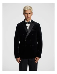 Benedict Double Breasted Velvet Blazer in Black