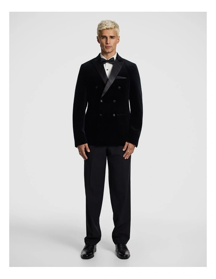 Benedict Double Breasted Velvet Blazer in Black image 2
