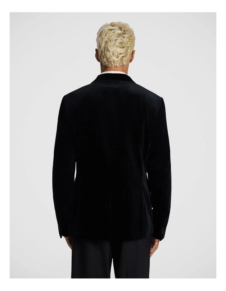 Benedict Double Breasted Velvet Blazer in Black image 3