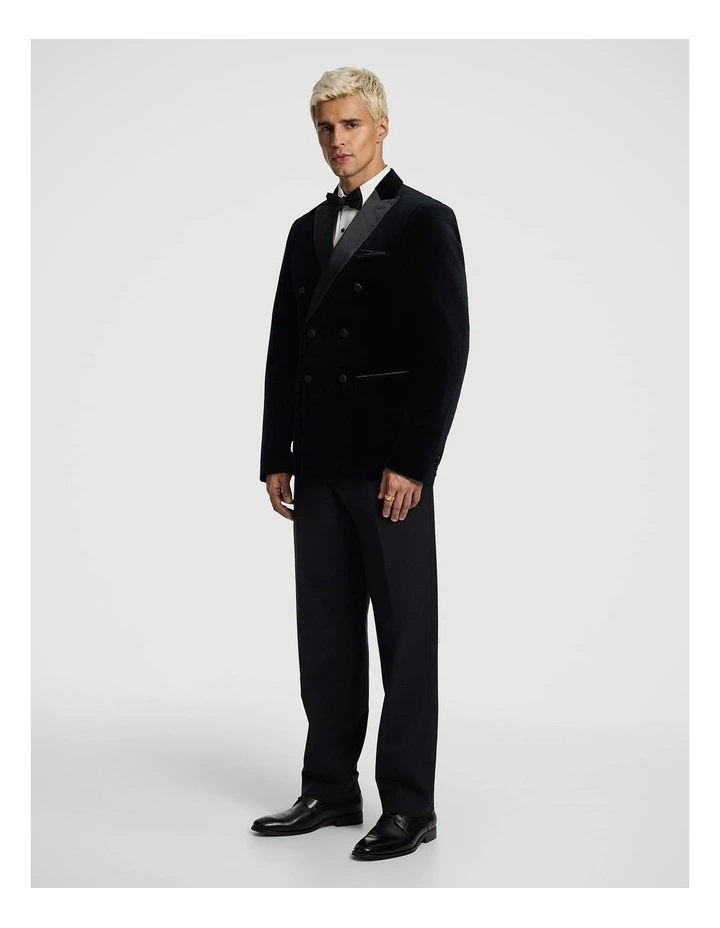 Benedict Double Breasted Velvet Blazer in Black image 4