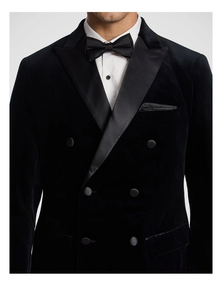 Benedict Double Breasted Velvet Blazer in Black image 5
