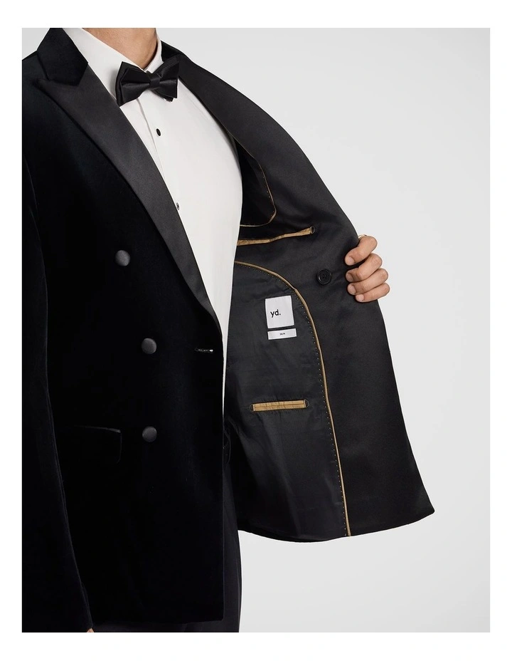 Benedict Double Breasted Velvet Blazer in Black image 6