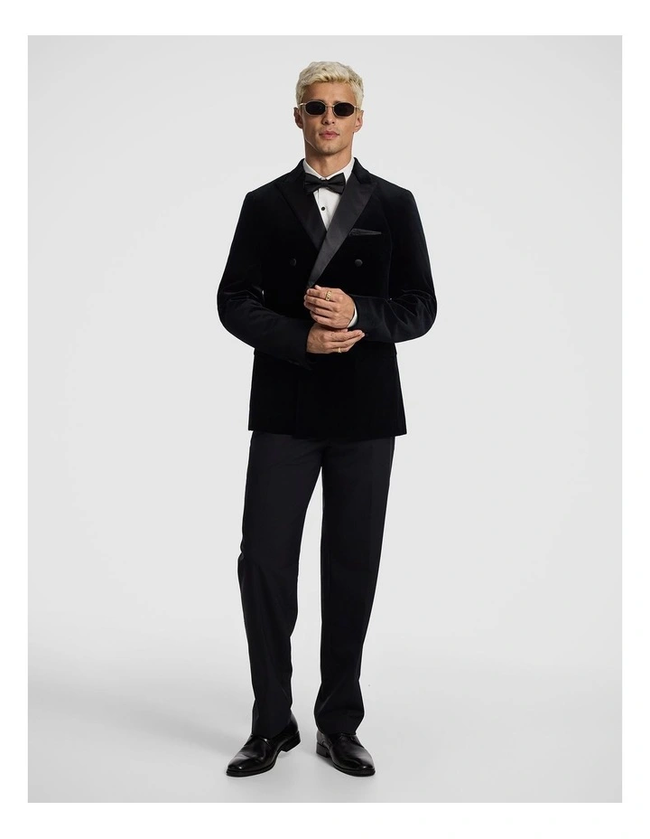 Benedict Double Breasted Velvet Blazer in Black image 7