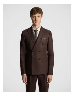 Santos Linen Blend Double Breasted Suit Jacket in Chocolate