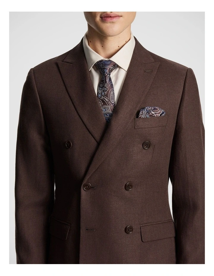 Santos Linen Blend Double Breasted Suit Jacket in Chocolate image 2