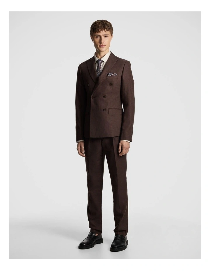 Santos Linen Blend Double Breasted Suit Jacket in Chocolate image 5