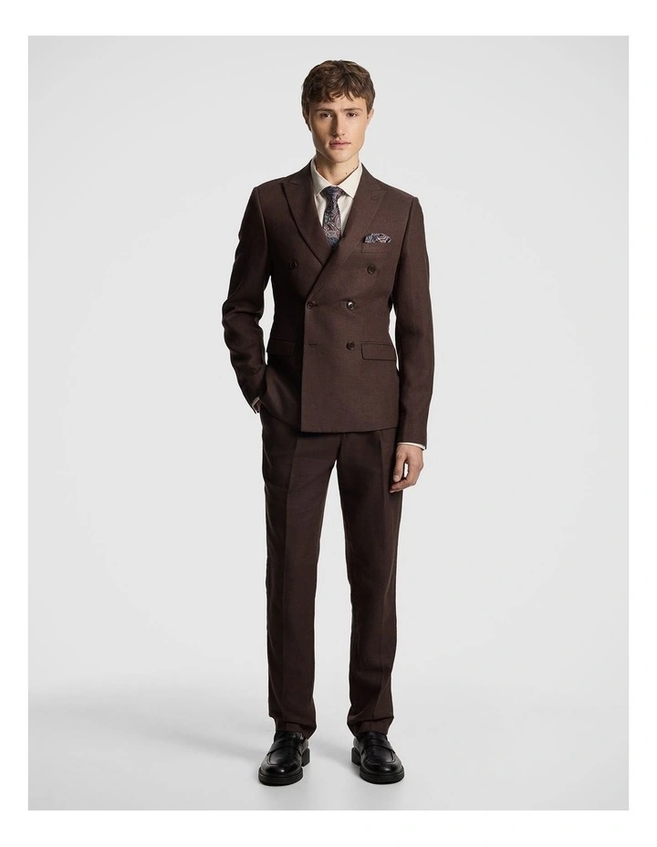 Santos Linen Blend Double Breasted Suit Jacket in Chocolate image 6