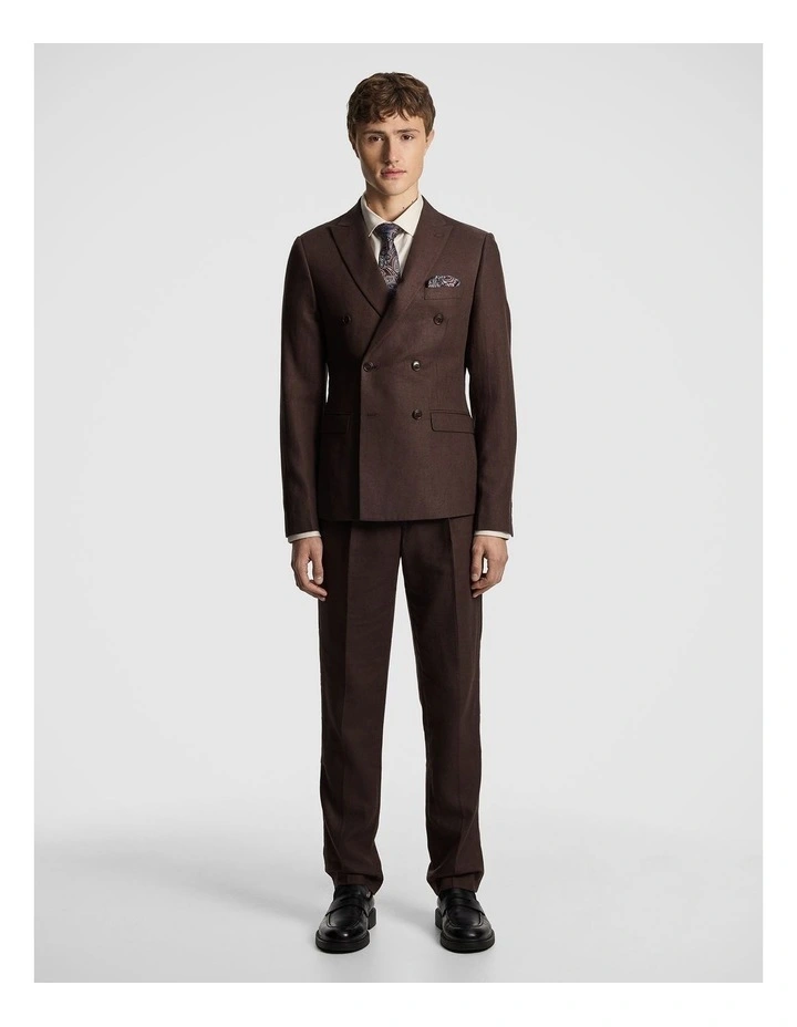 Santos Linen Blend Double Breasted Suit Jacket in Chocolate image 7