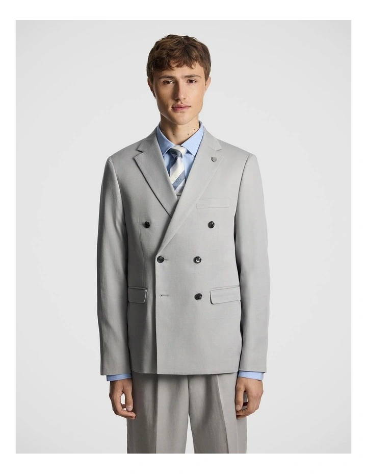 Odin Relaxed Fit Double Breasted Suit Jacket in Stone image 1
