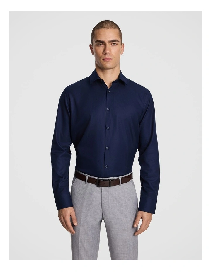 Monaco Pure Cotton Textured Dress Shirt in Navy image 1