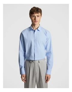 Linear Slim Stretch Dress Shirt in Blue