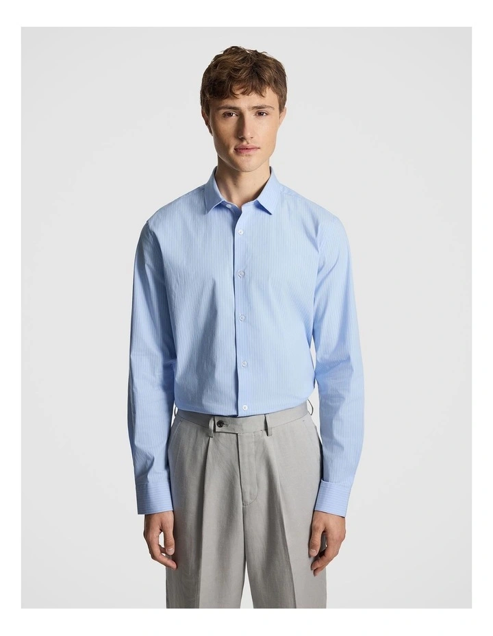 Linear Slim Stretch Dress Shirt in Blue image 1