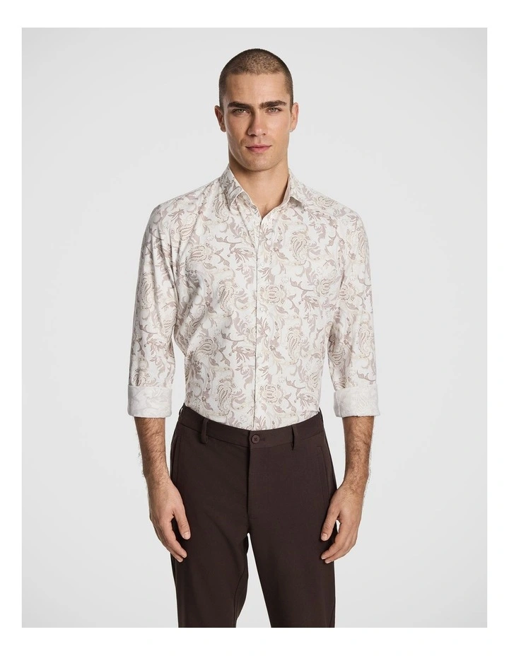 Valencia Slim Paisley Shirt in Chocolate image 1