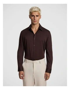 Heathcoat Slim Bamboo Shirt in Chocolate