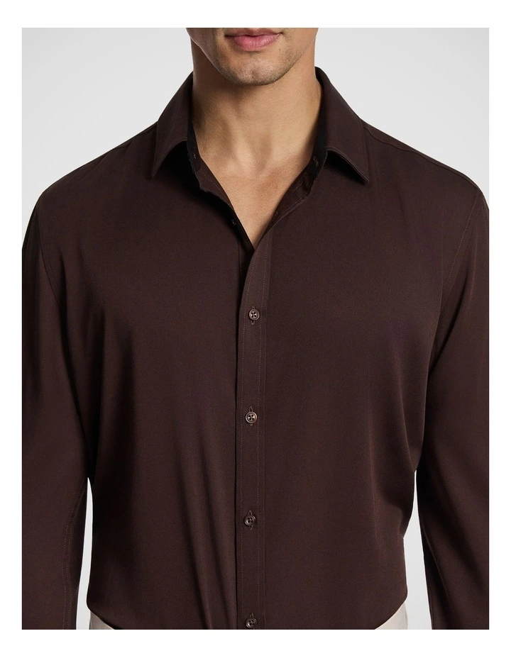 Heathcoat Slim Bamboo Shirt in Chocolate image 2