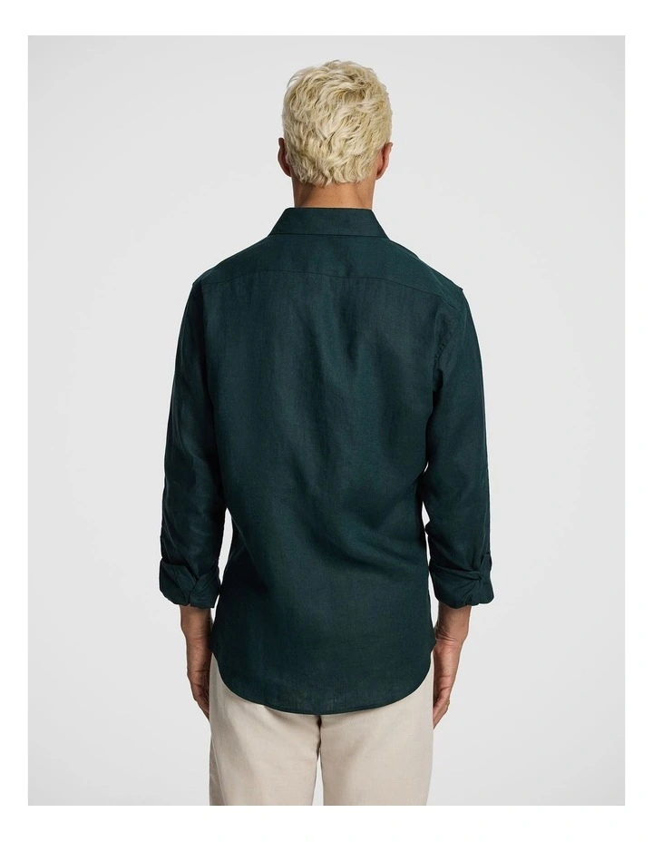Malta Smart Slim Linen Shirt in Dark Green image 2