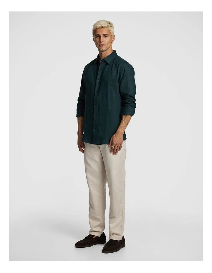 Malta Smart Slim Linen Shirt in Dark Green image 4