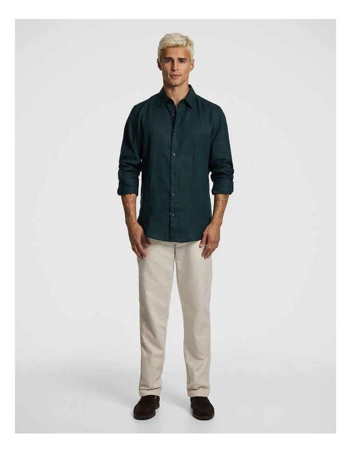 Malta Smart Slim Linen Shirt in Dark Green image 5
