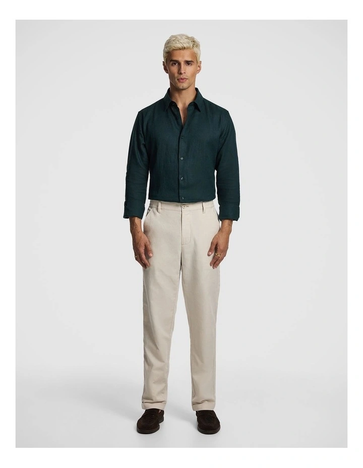 Malta Smart Slim Linen Shirt in Dark Green image 6