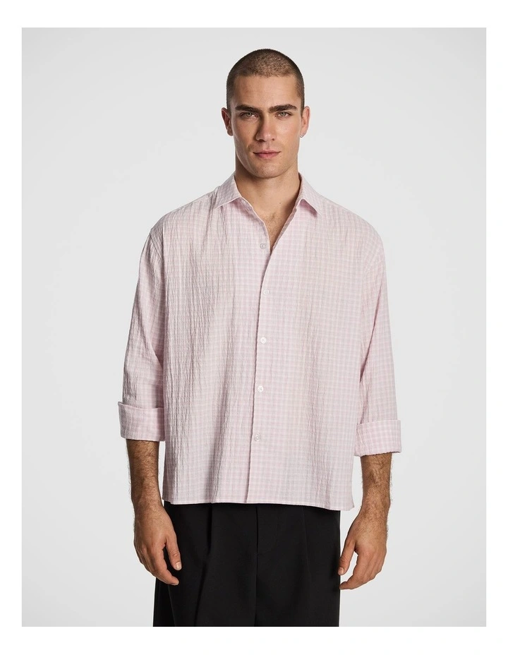 Milano Textured Check Shirt in Light Pink image 1