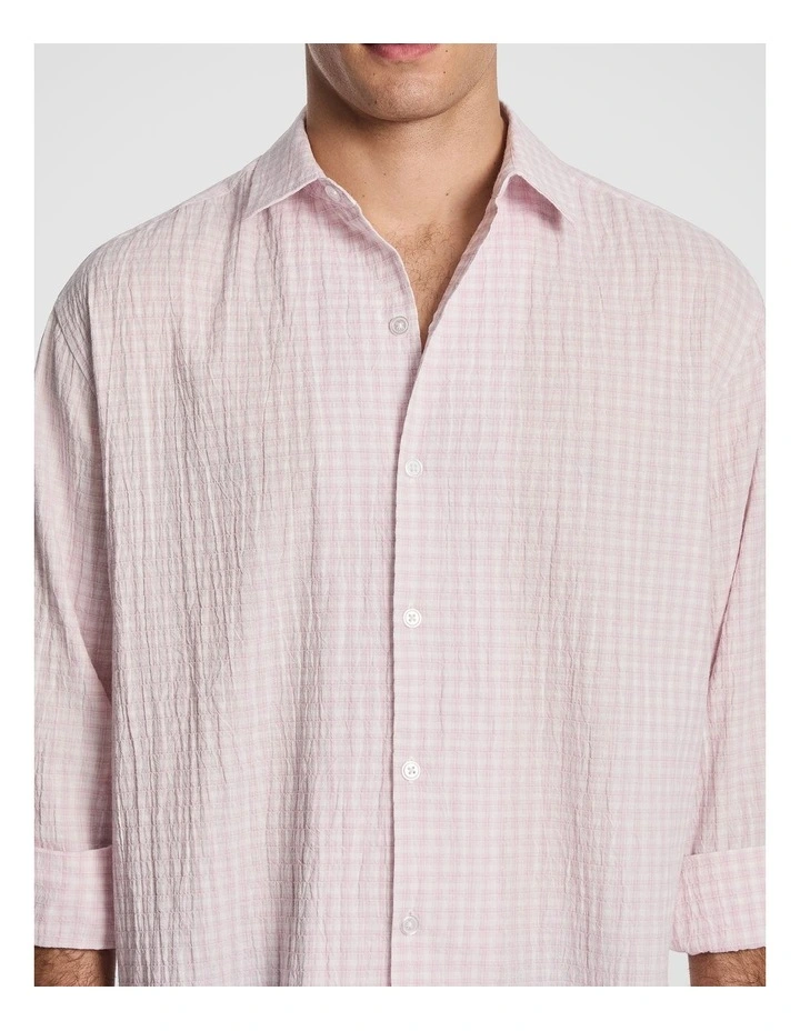 Milano Textured Check Shirt in Light Pink image 3