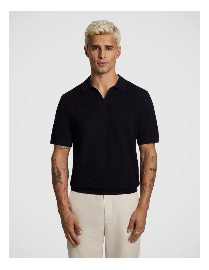 Josh Knitted Polo Shirt in Black image 1