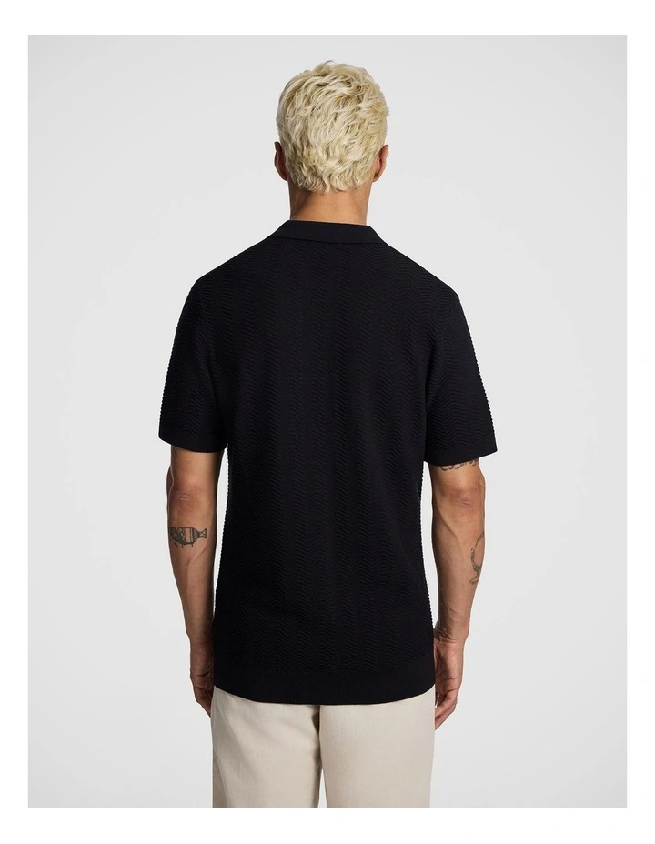 Josh Knitted Polo Shirt in Black image 2
