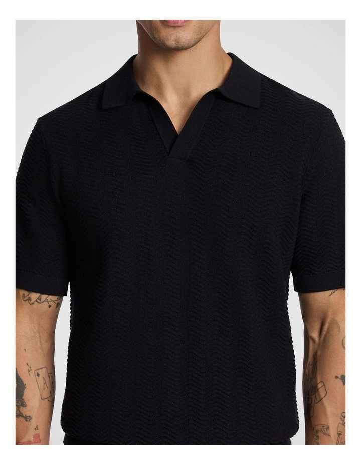 Josh Knitted Polo Shirt in Black image 3