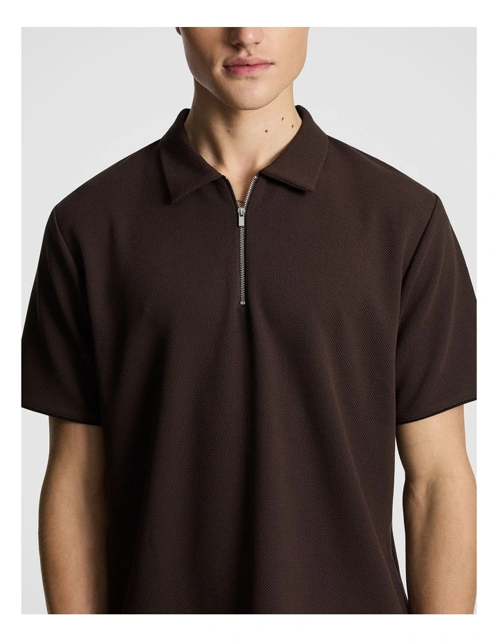 Oasis Jersey Polo Shirt in Chocolate image 3