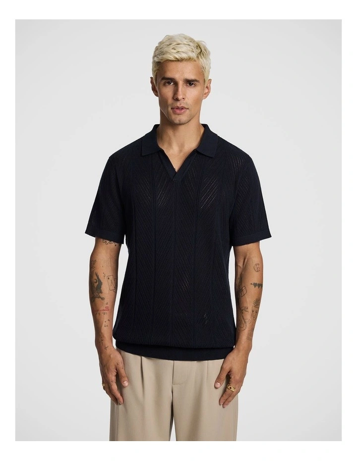 Edmund Knitted Polo Shirt in Navy image 1