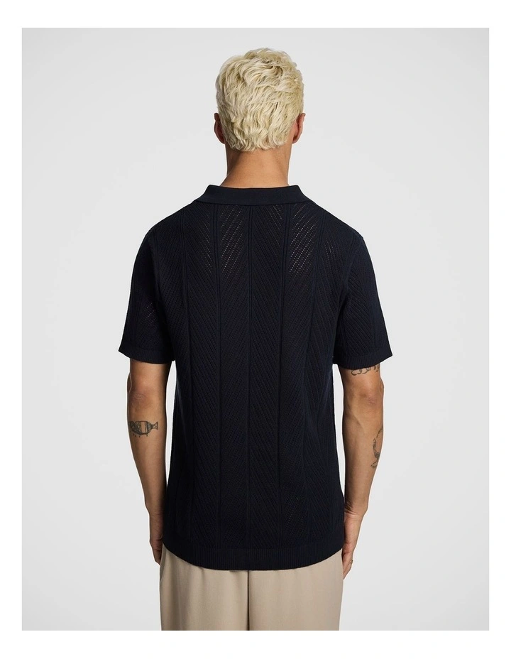 Edmund Knitted Polo Shirt in Navy image 2