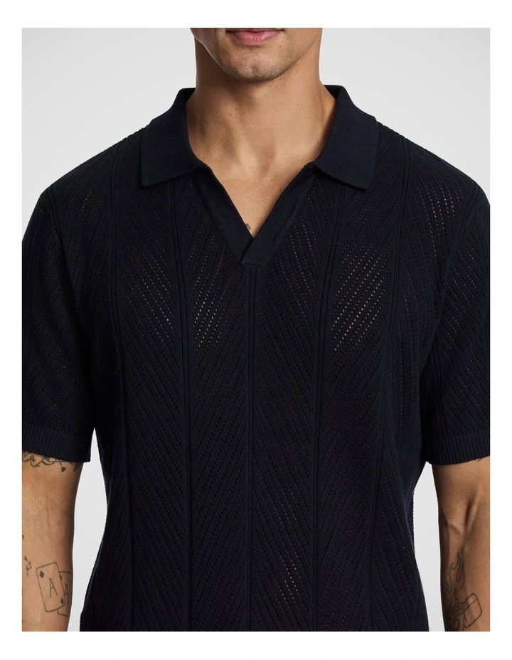 Edmund Knitted Polo Shirt in Navy image 3