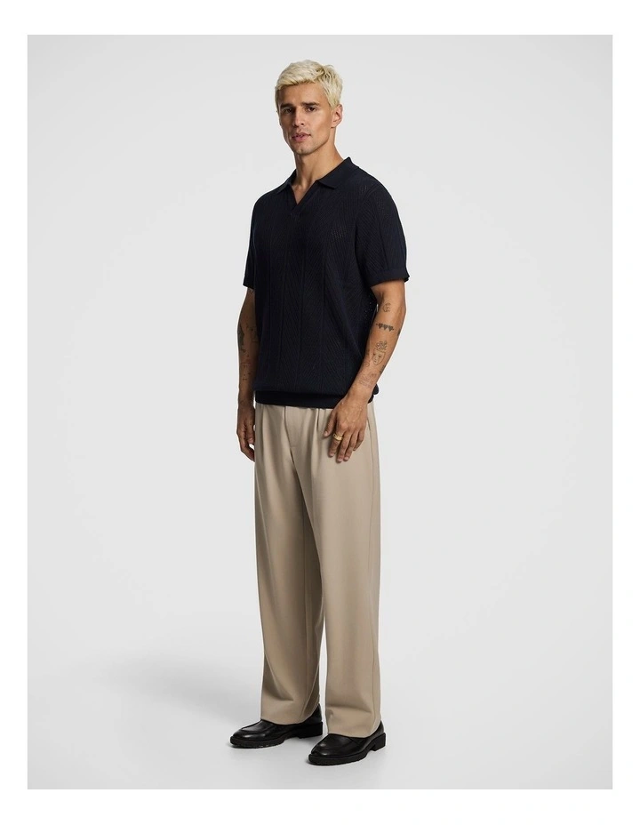 Edmund Knitted Polo Shirt in Navy image 4