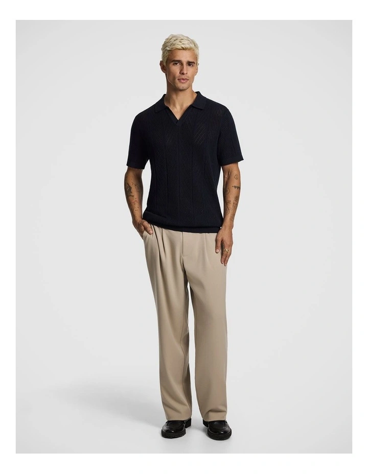 Edmund Knitted Polo Shirt in Navy image 5