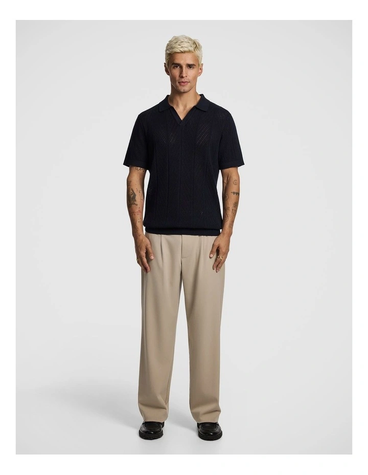 Edmund Knitted Polo Shirt in Navy image 6