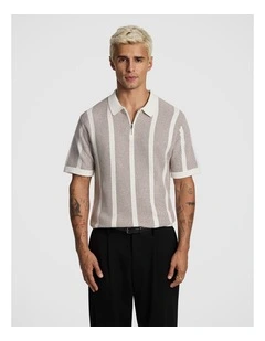 Hutley Knitted Polo Shirt in Brown