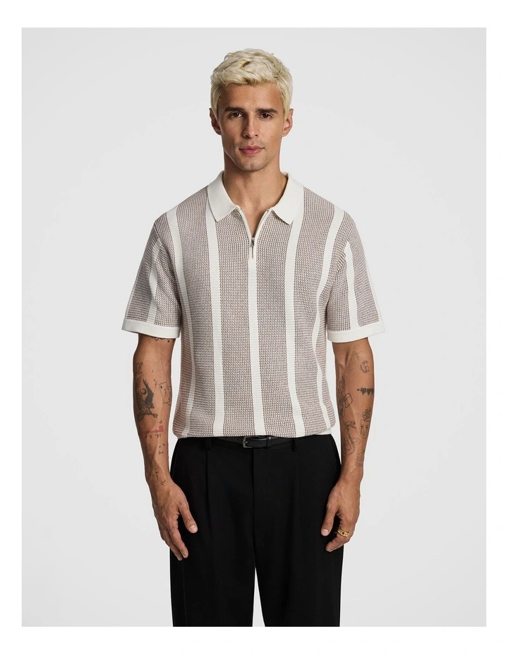 Hutley Knitted Polo Shirt in Brown image 1