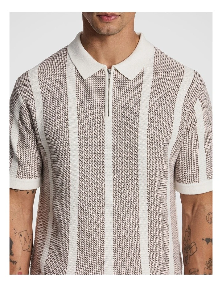 Hutley Knitted Polo Shirt in Brown image 3