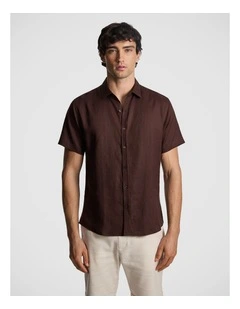 Lewis Pure Linen Shirt in Brown